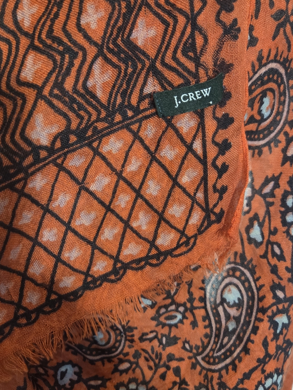 J. Crew Orange and Black Paisley Pattern Scarf - Picture 4 of 4